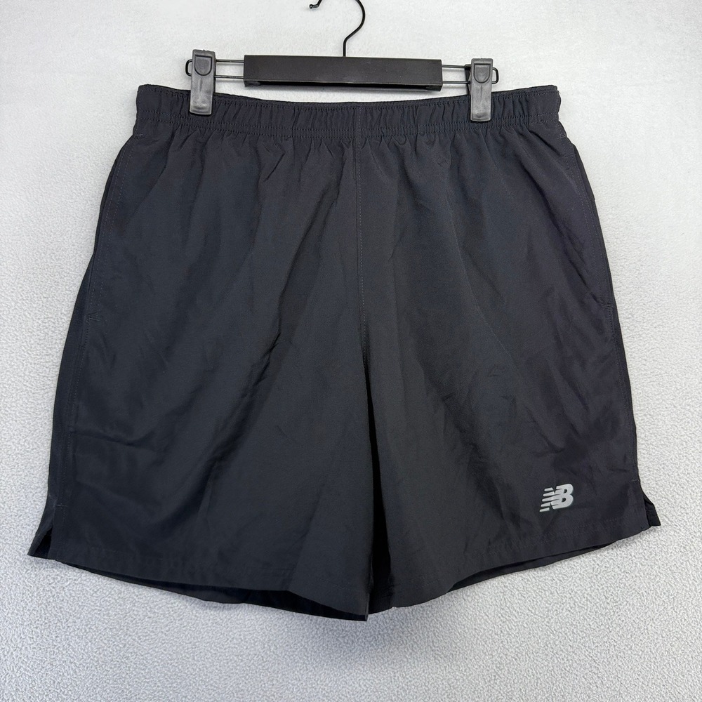 New Balance Shorts Mens Large Black Running Athletic Gym Polyester Lined 7 inch